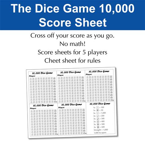 10,000 Dice Game Score Sheet