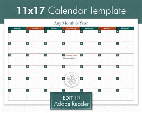 11x17 Printable Calendar Template