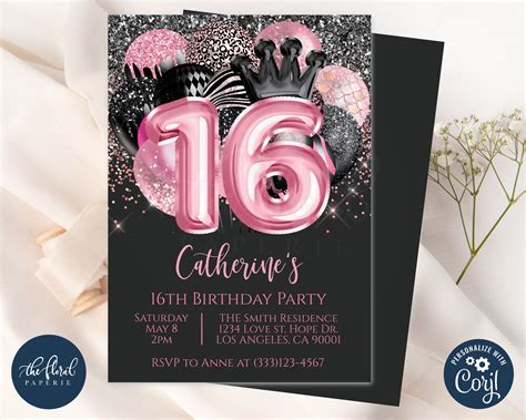 16th Birthday Invitation Cards