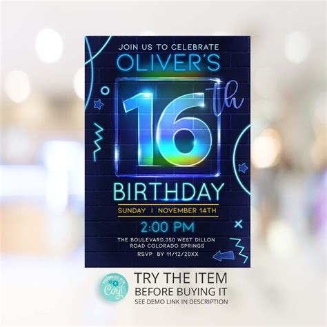 16th Birthday Invitation Templates for Boys