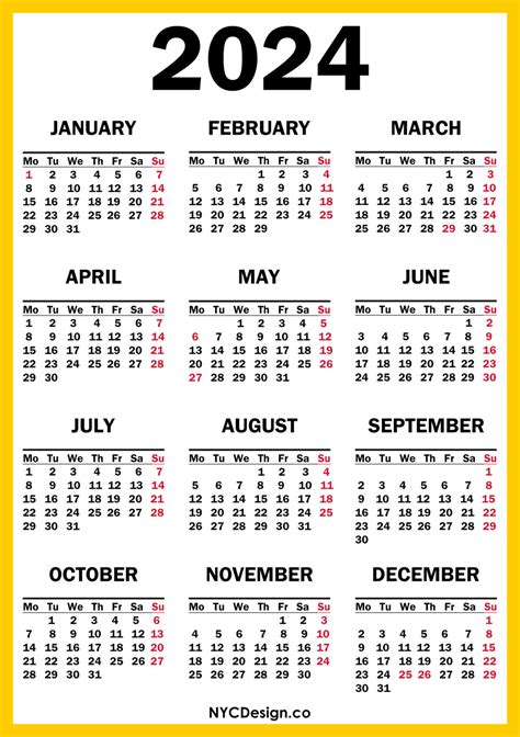 2024 Free Printable Year Calendar Image 4