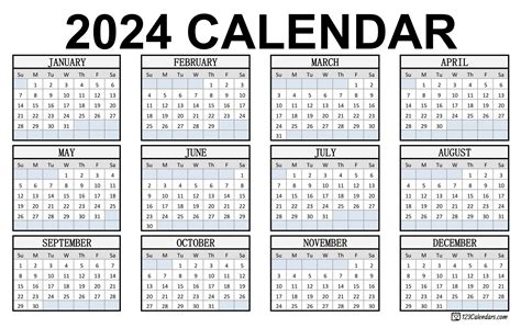 2024 Free Printable Year Calendar for Personal Use