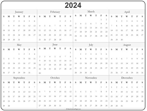 2024 Free Printable Year Calendar for Students