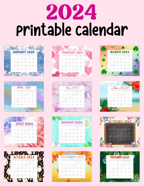 2024 printable monthly calendar design