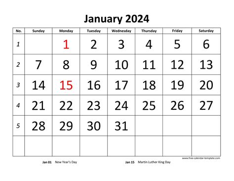 2024 printable monthly calendar layout