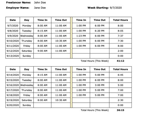 3 Week Schedule Template for Freelancers