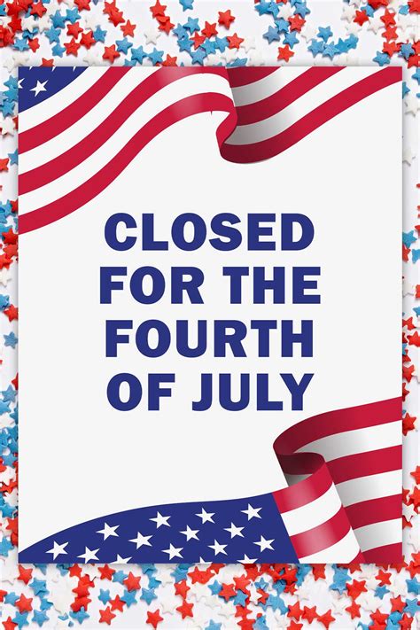 4th of July Closed Sign Template 3