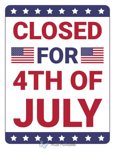 4th of July Closed Sign Template 8