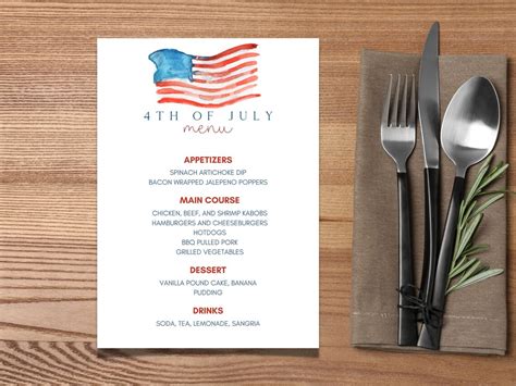 4th of July Menu Template