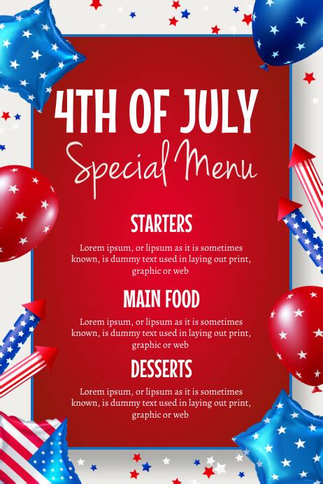 4th of July Menu Templates