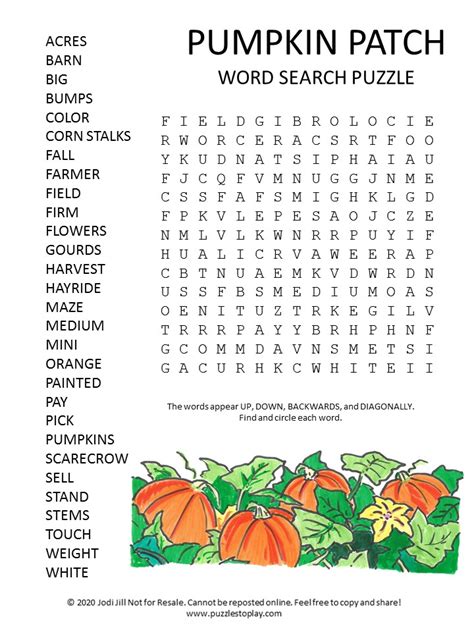 5 Little Pumpkins Word Search