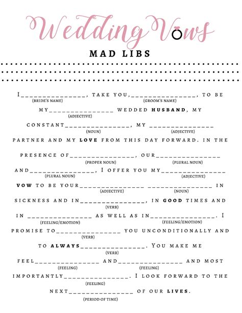 5 Wedding Vow Mad Libs Templates