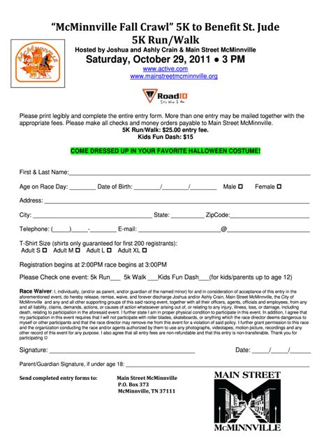 Example of an effective 5K race registration template