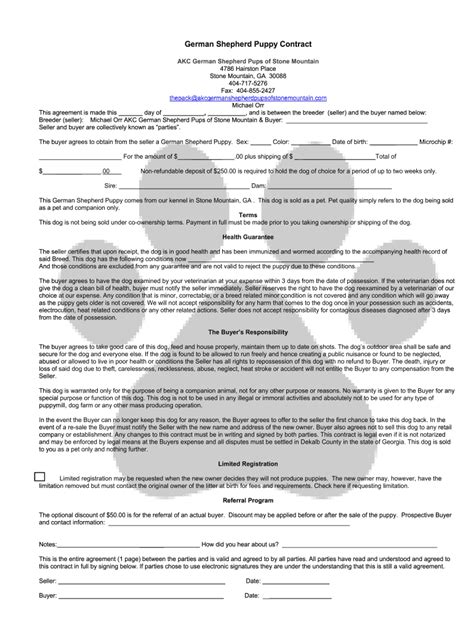 AKC Puppy Contract Template Samples