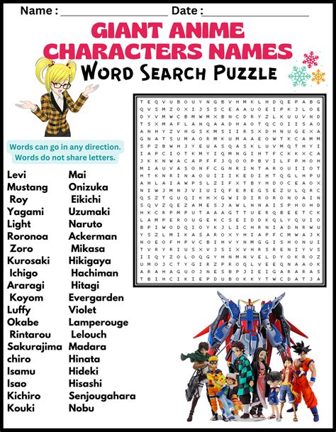 Action Anime Word Search