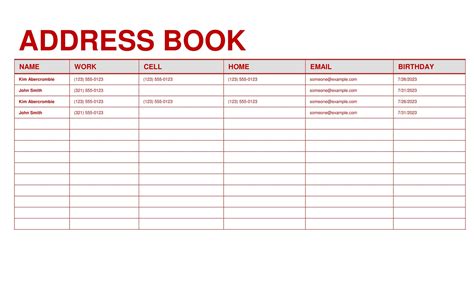 Address Book Template Features