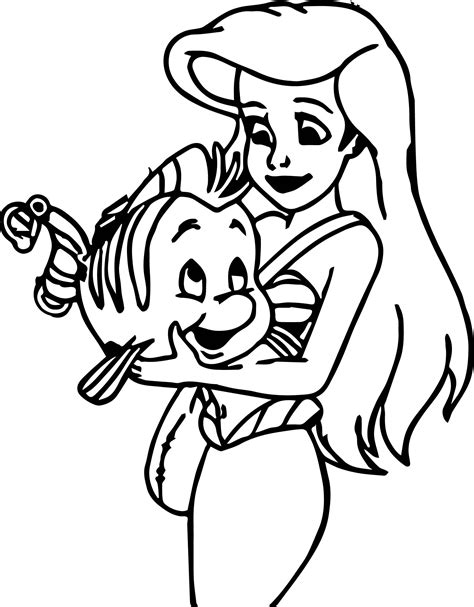 Ariel coloring pages with Flounder