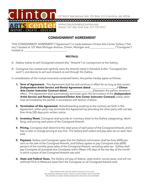 Example of Art Consignment Template