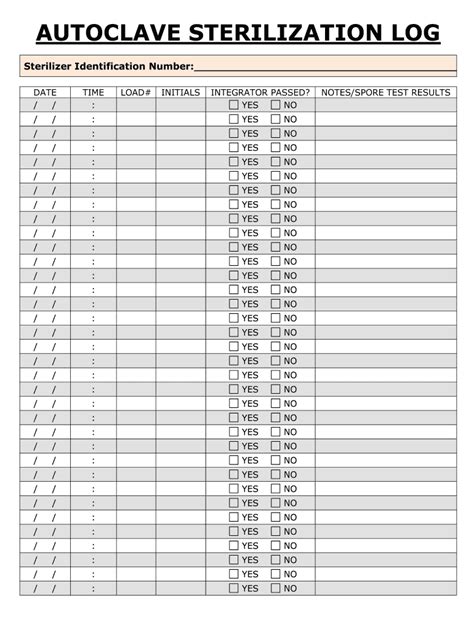 Autoclave Log Template Free