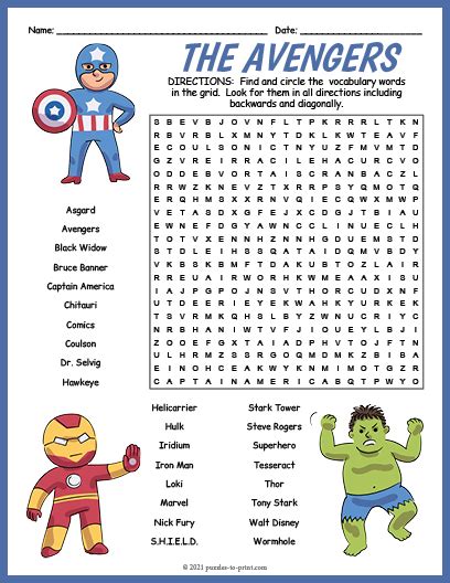 Description of Avengers Word Search Puzzle