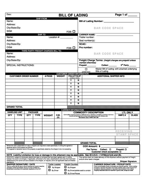 BOL Template Excel Example