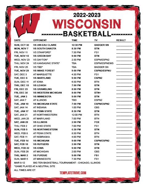 Badger Basketball Schedule