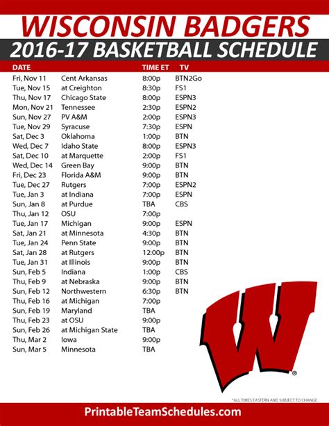 Badger Basketball Schedule Image 3