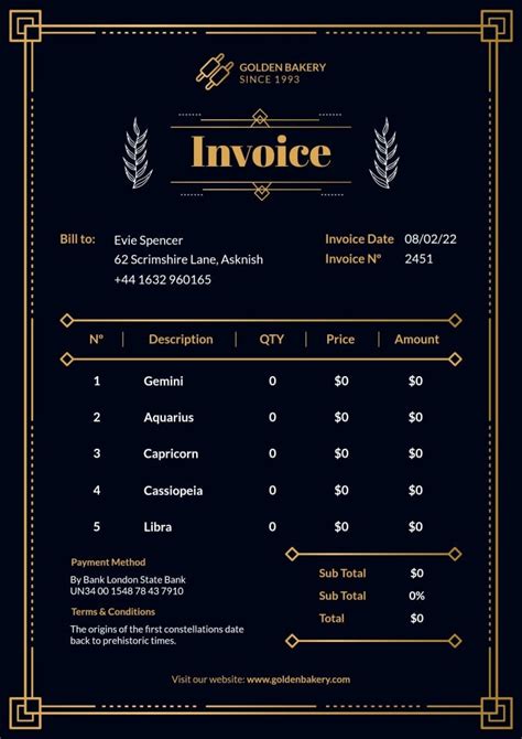 Bakery Invoice Elements