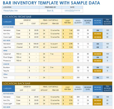 Bar Inventory Template