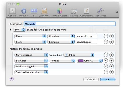 Description of Barnard Mail Rules Interface