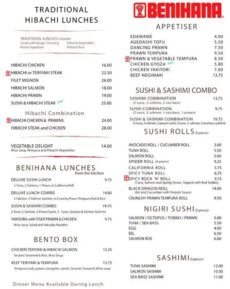 Benihana Menu