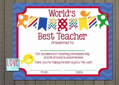 Best Teacher Certificate Printable Template Design