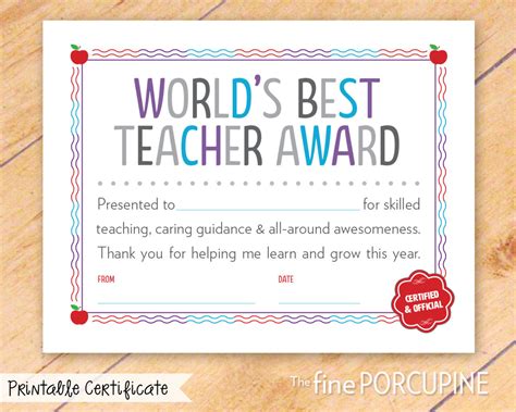 Best Teacher Certificate Printable Template