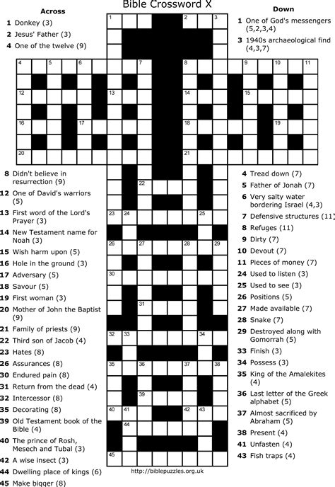 Bible Crossword Puzzle Answers