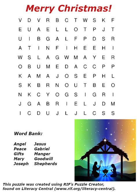 Description of Bible Word Search Printable Christmas