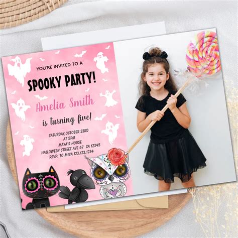 Black Cat Halloween Birthday Invitations