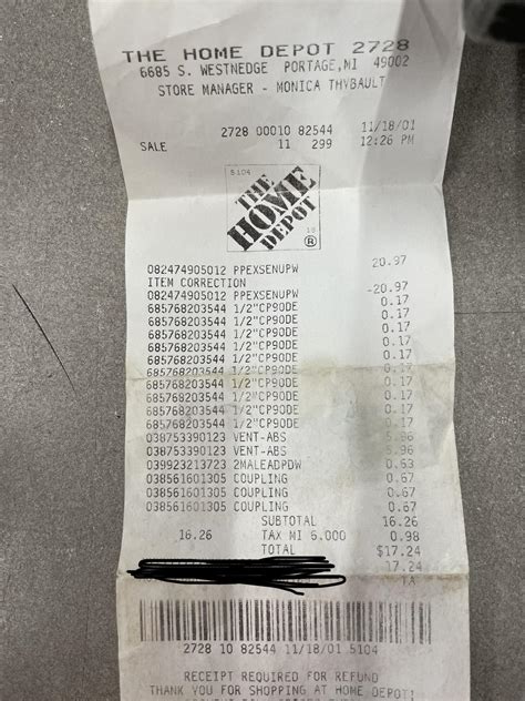 Blank Home Depot Receipt