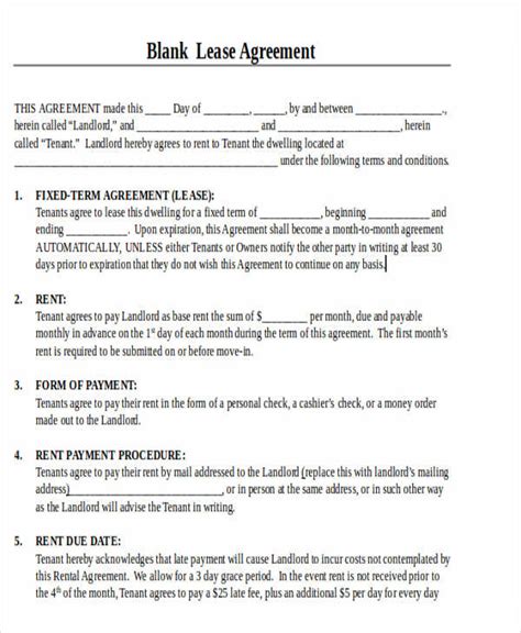 Blank Lease Agreement Template