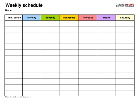 Blank Printable Schedule Template PDF