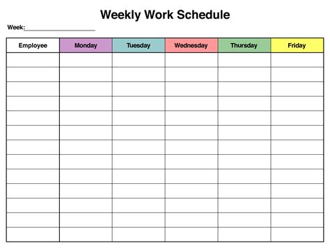 Blank Printable Work Schedule Template