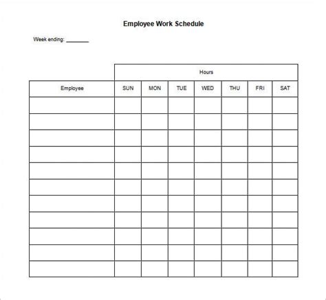 Blank Work Schedule Template Word