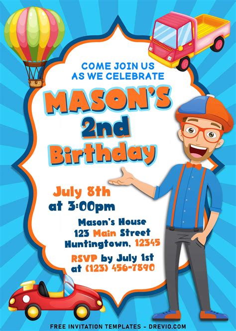 Blippi Birthday Invitation Templates