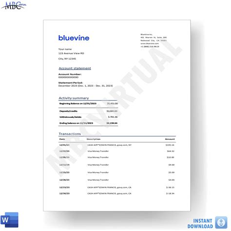 Bluevine Bank Statement Template Download