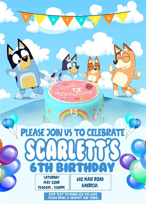 Bluey Themed Party Invitations