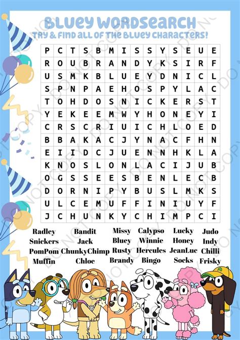 Bluey Word Search