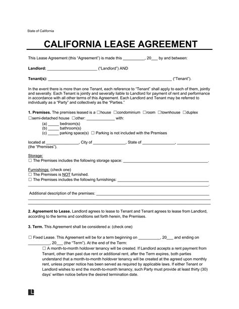 Blumberg Lease Agreement Template California