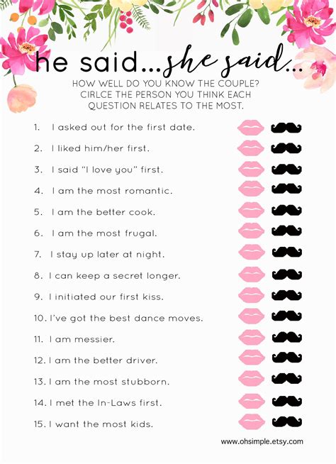 Bridal Shower Printables for Games