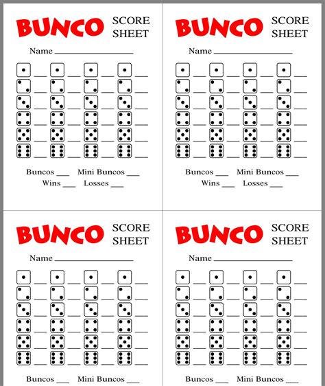 Bunco Scorecards