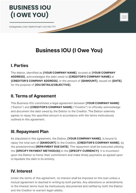 Business IOU Template