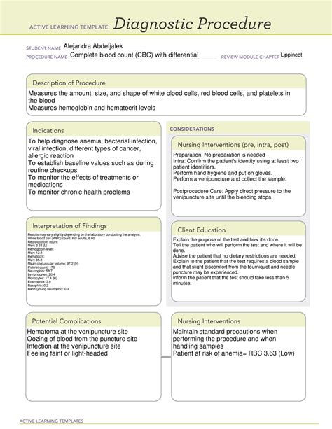 Description of CBC Diagnostic Procedure